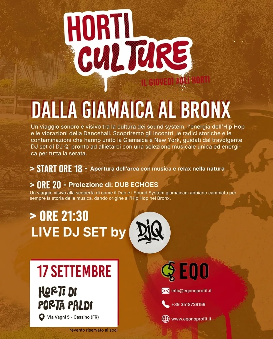 Horti Culture: "Dalla Giamaica al Bronx" tra musica, cinema e natura agli Horti di Porta Paldi