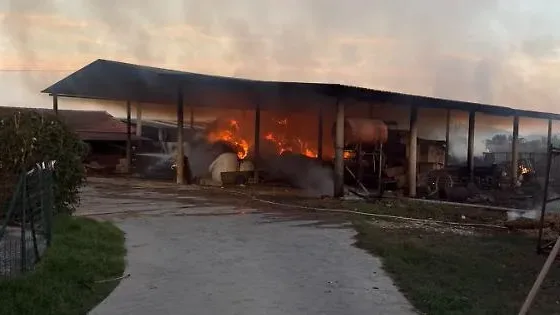 Vasto incendio dal pomeriggio, in fiamme anche un fienile