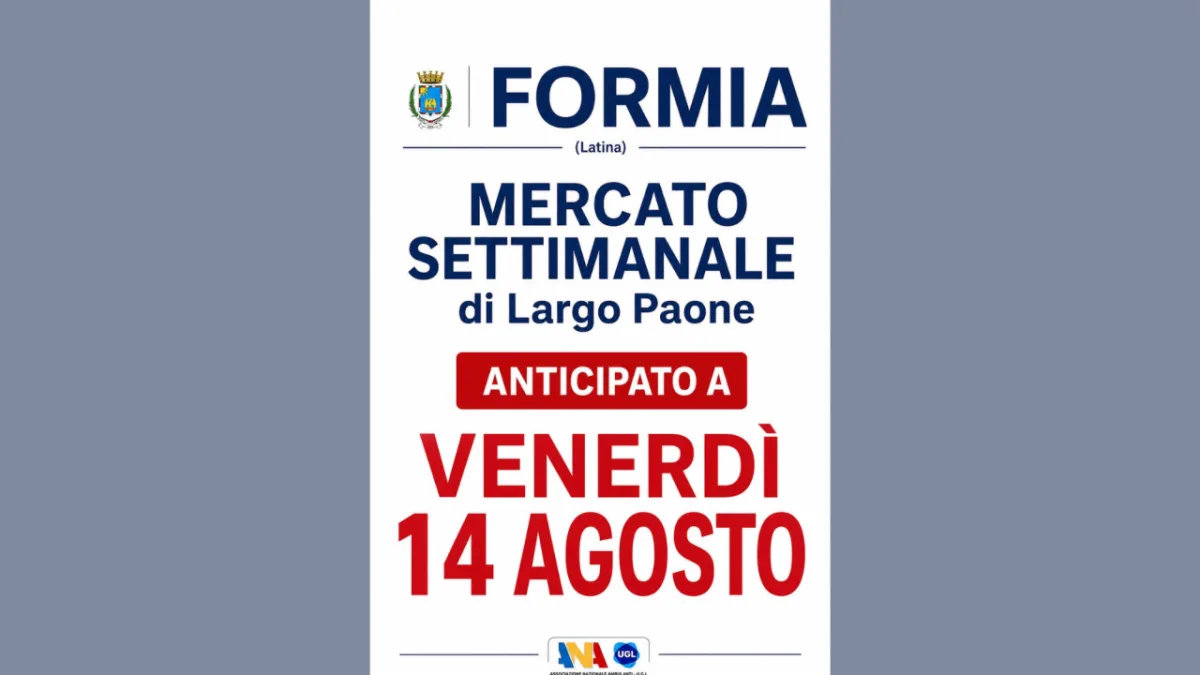 Formia: anticipato a venerdì 14 il mercato settimanale