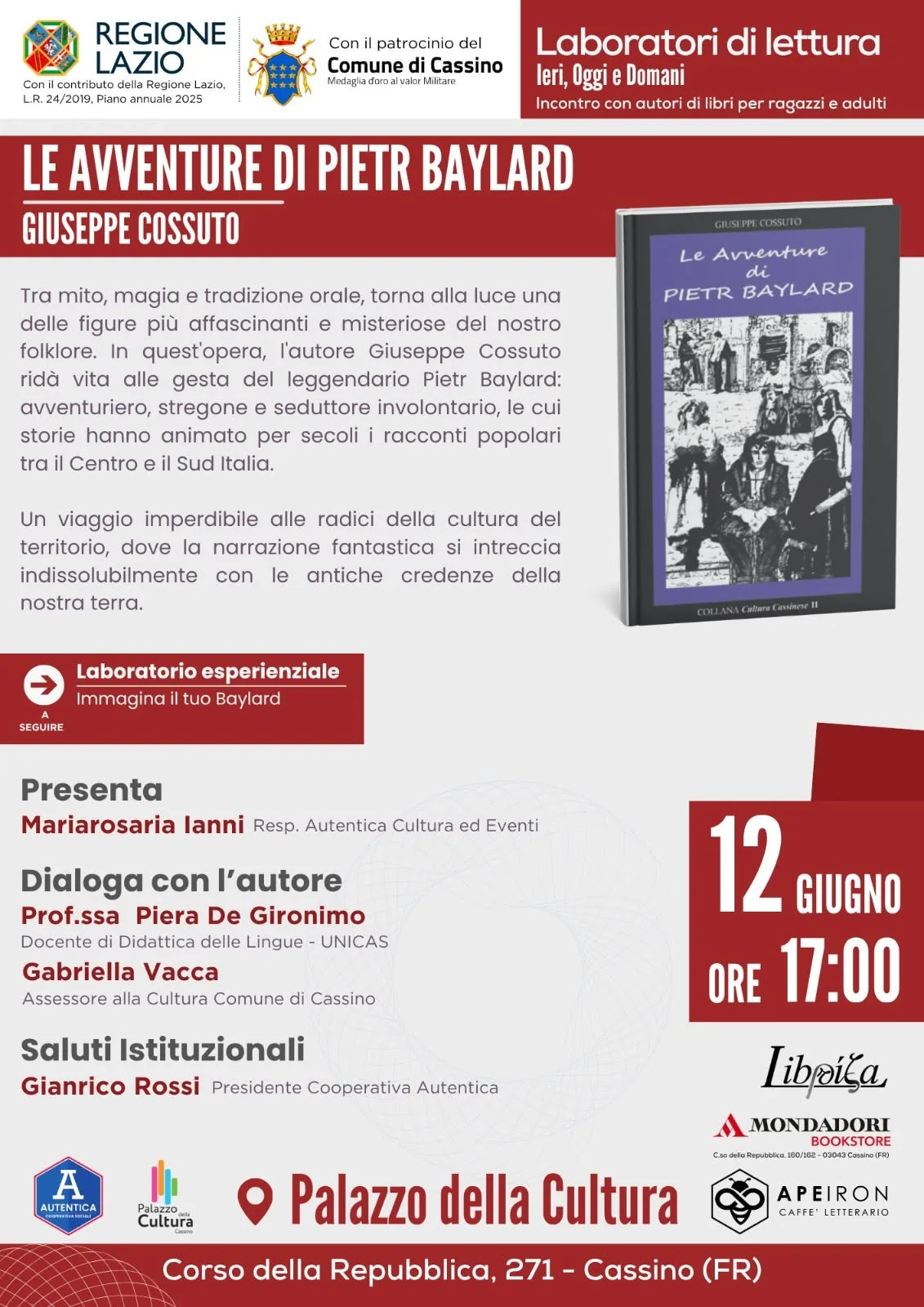 Palazzo della Cultura, la presentazione del libro "Le avventure di Pietr Baylard" di Giuseppe Cossuto