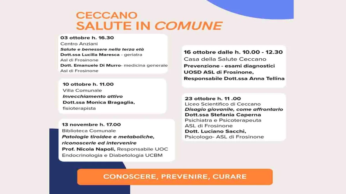 Ceccano, Salute in Comune: 5 appuntamenti con la prevenzione