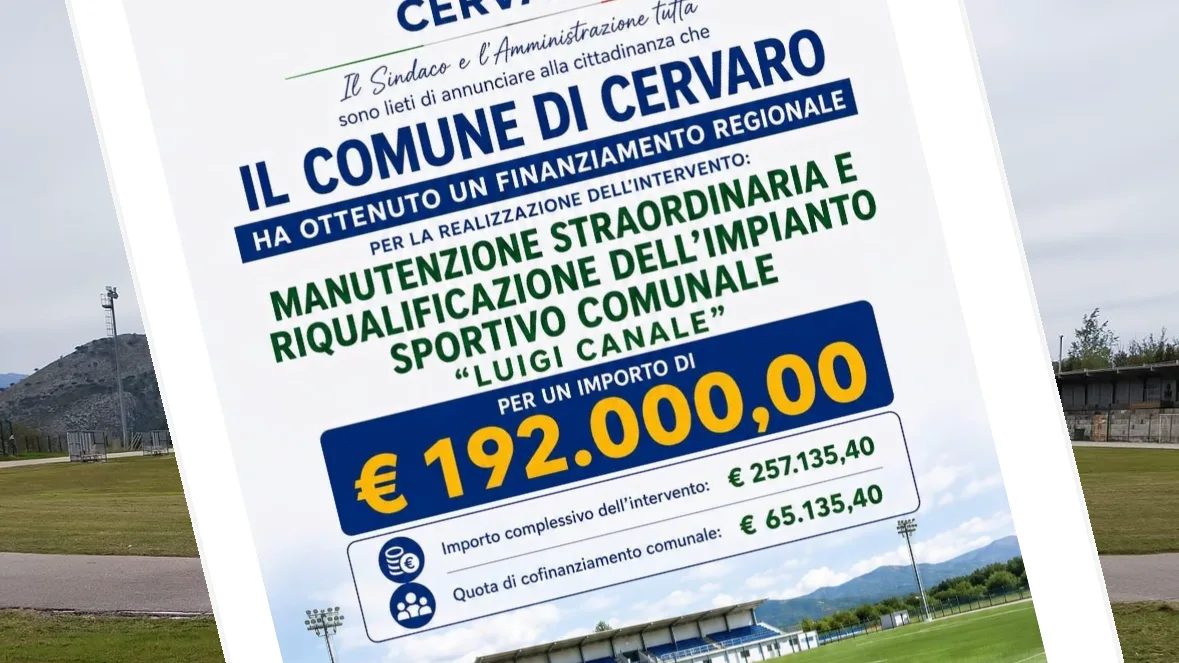Cervaro, svolta per lo sport locale: al via il restyling del campo “L. Canale”. Dalla Regione oltre 190mila euro