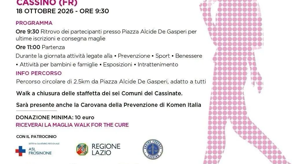 Walk for the Cure 2026, torna a Cassino la camminata solidale